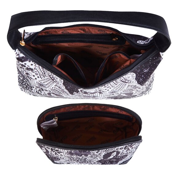 Black Print Sling Hobo & Cosmetic Bag Combo for Women – Fabric Shoulder Bag - Picture 3 of 5